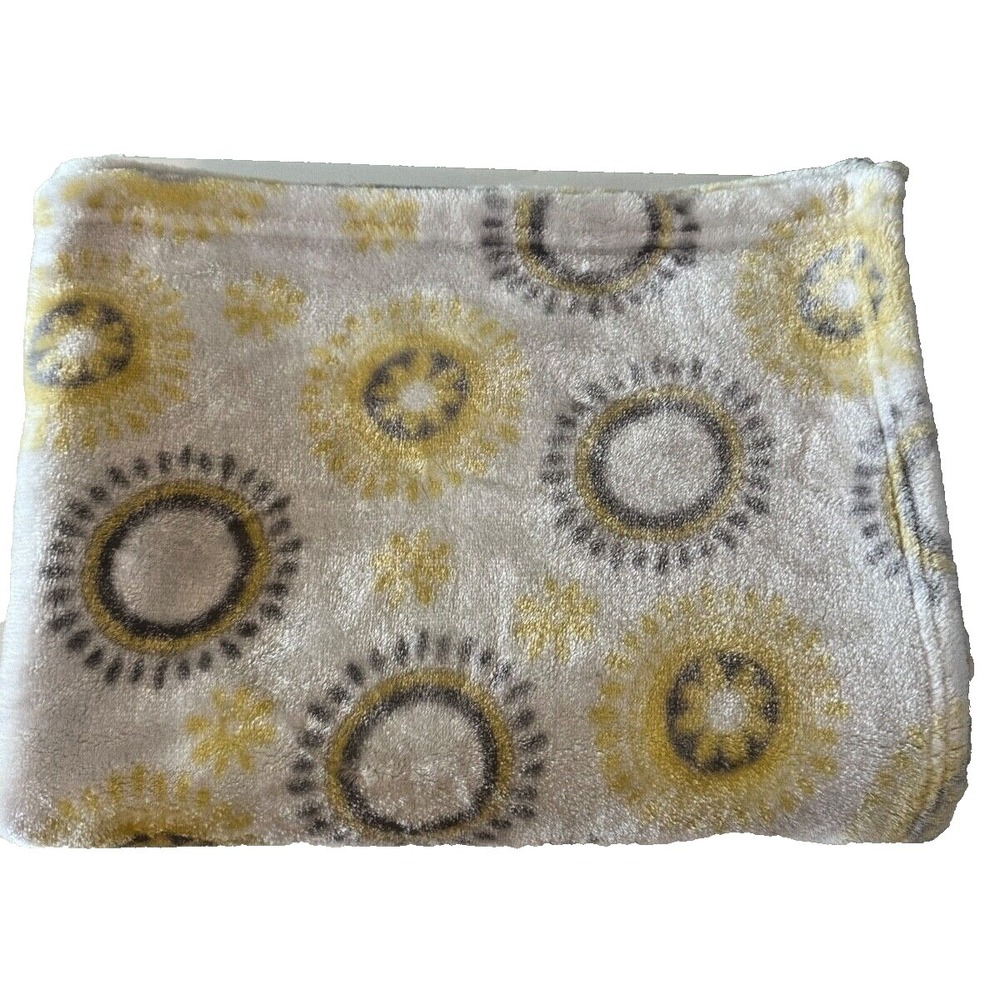 Little Miracles Baby Blanket Yellow Gray White Medallion Soft Poly‎ Unisex
